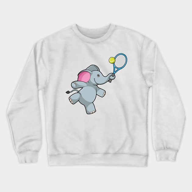 Elephant at Tennis with Tennis racket Crewneck Sweatshirt by Markus Schnabel